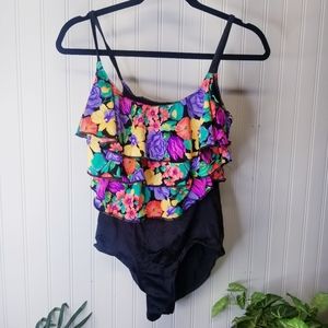 Vintage Floral Ruffle Bathing Suit One Piece